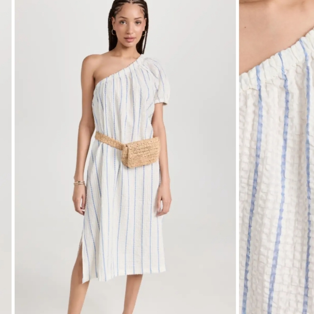 Madewell Seersucker Stripe One Shoulder Midi Dress